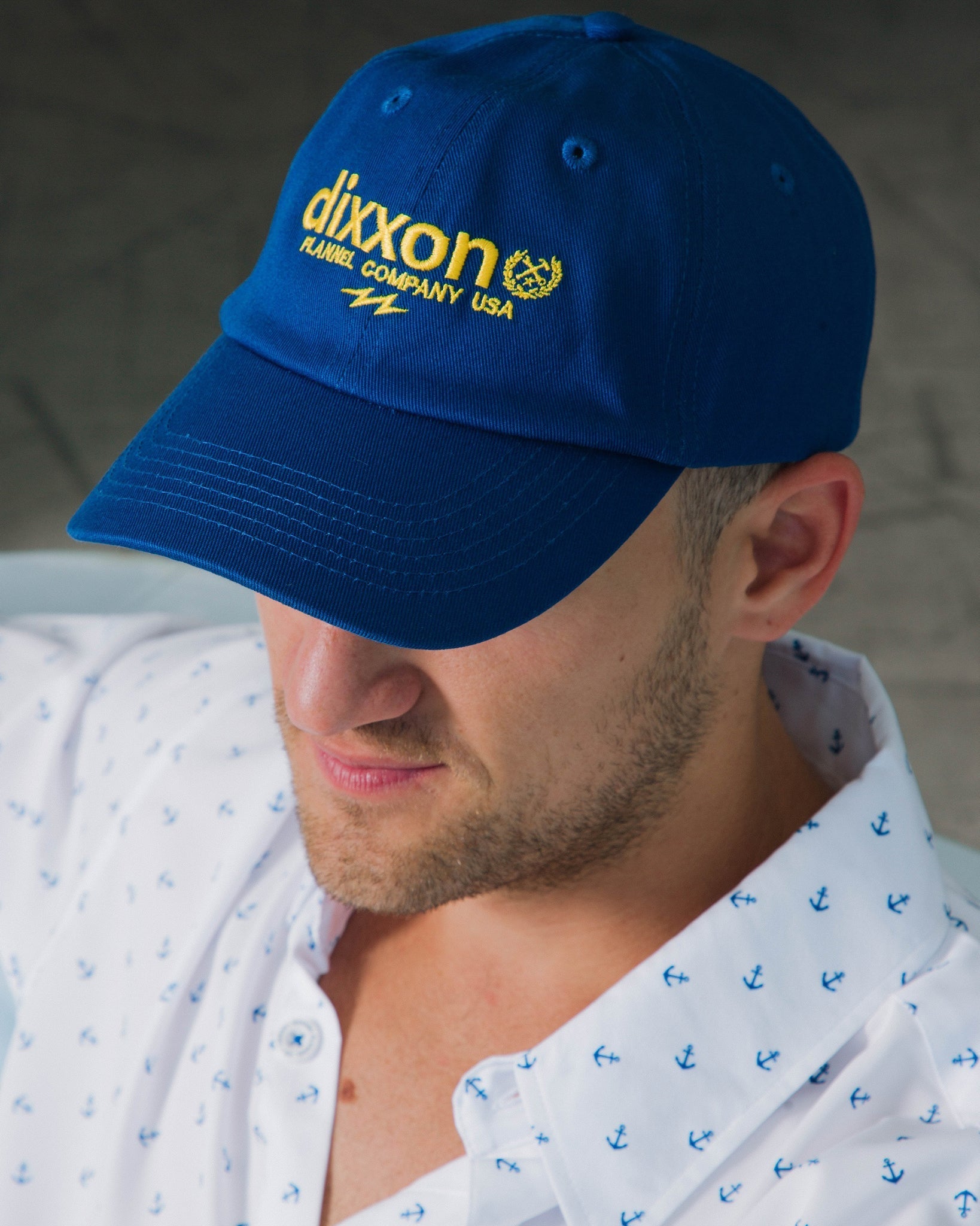 6-Panel Curved Bill Goods Hat - Yellow & Blue