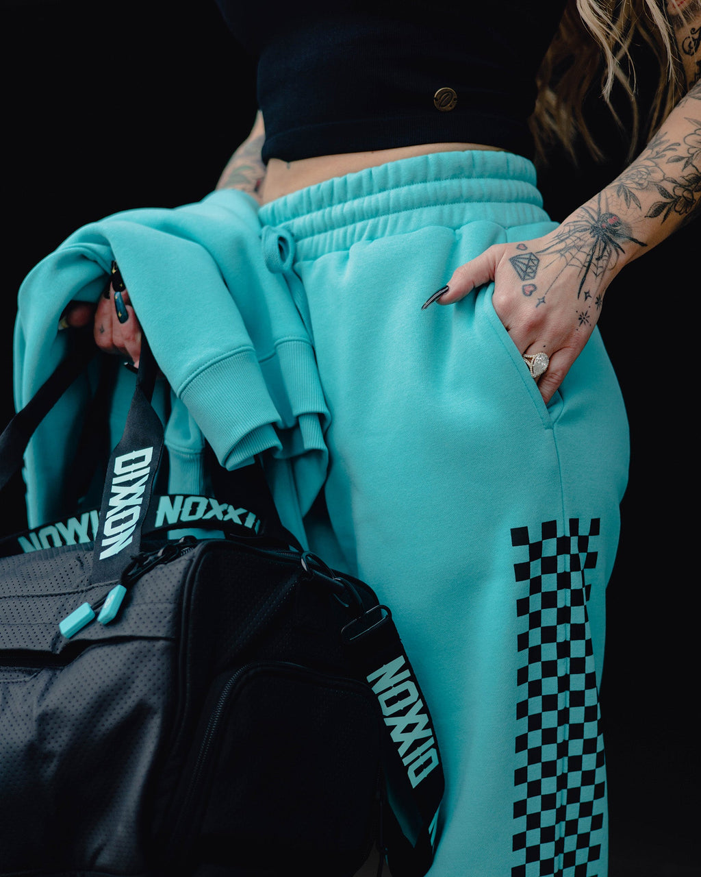 Women's Black Checkers Sweatpants - Tiffany