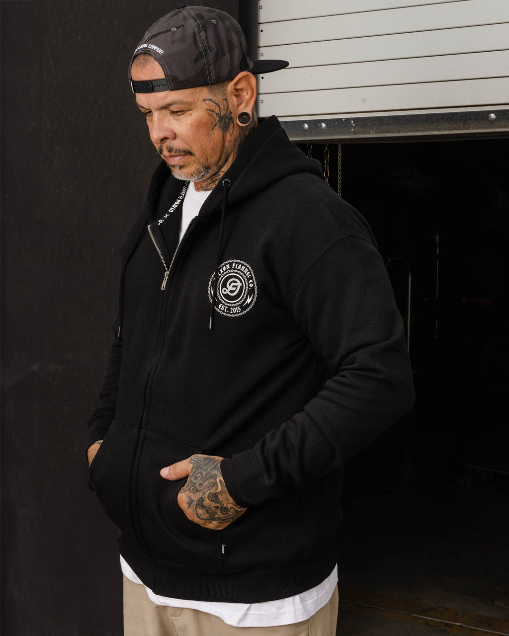 Gray & White Linked Zip Up Hoodie - Black