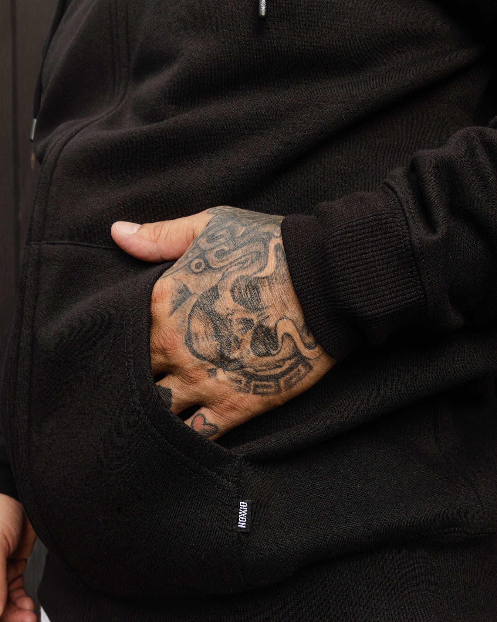 Gray & White Linked Zip Up Hoodie - Black