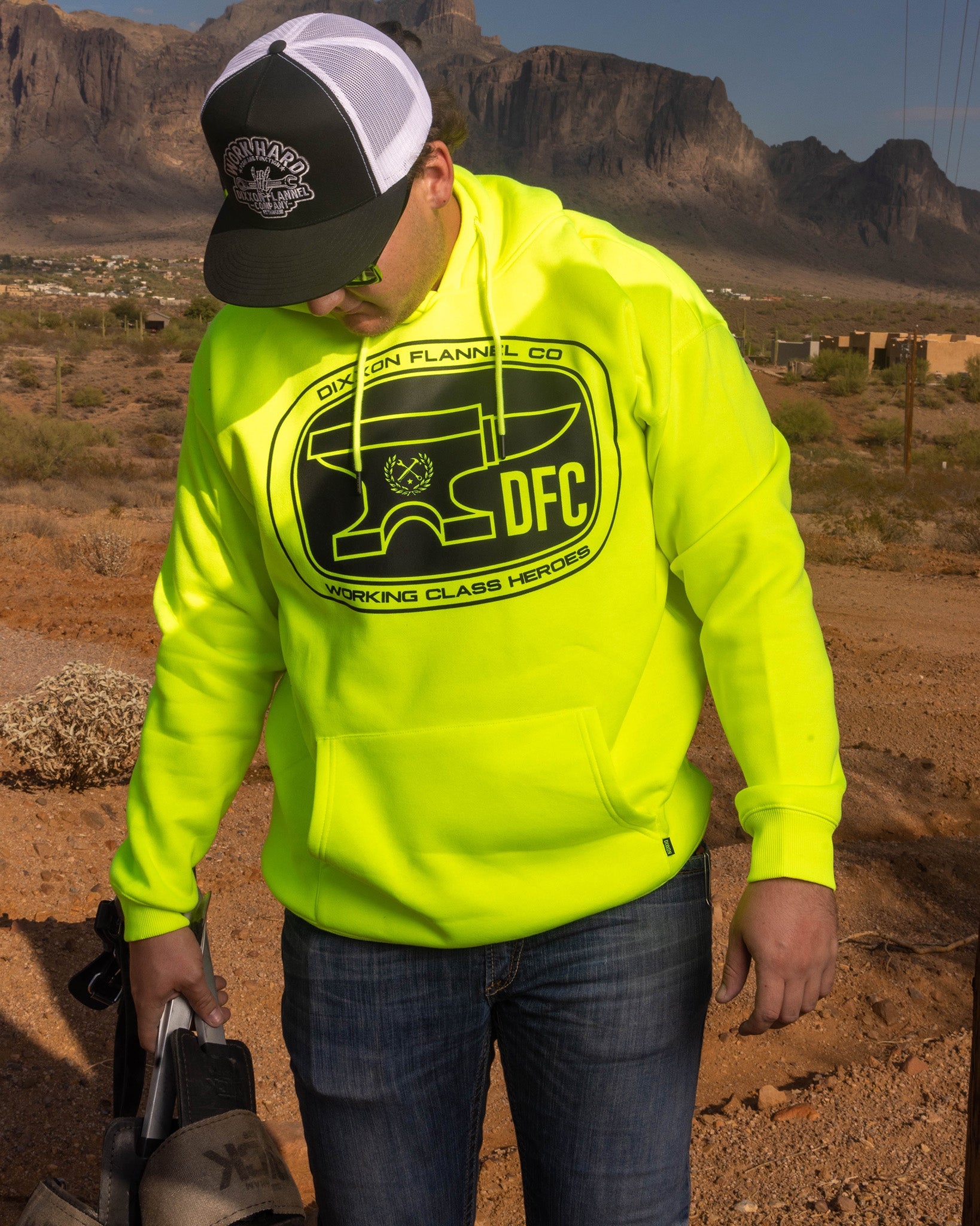 Black Checkpoint Pullover Hoodie - Safety Yellow