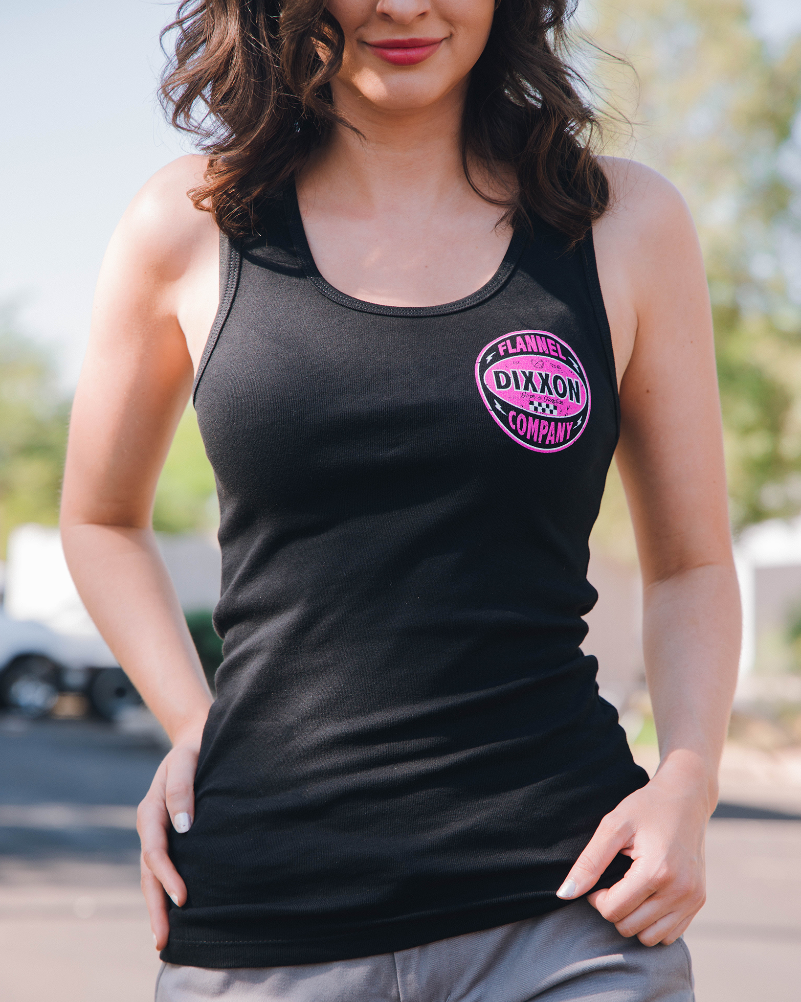 Women's Pink Keystone Fitted Tank - Black