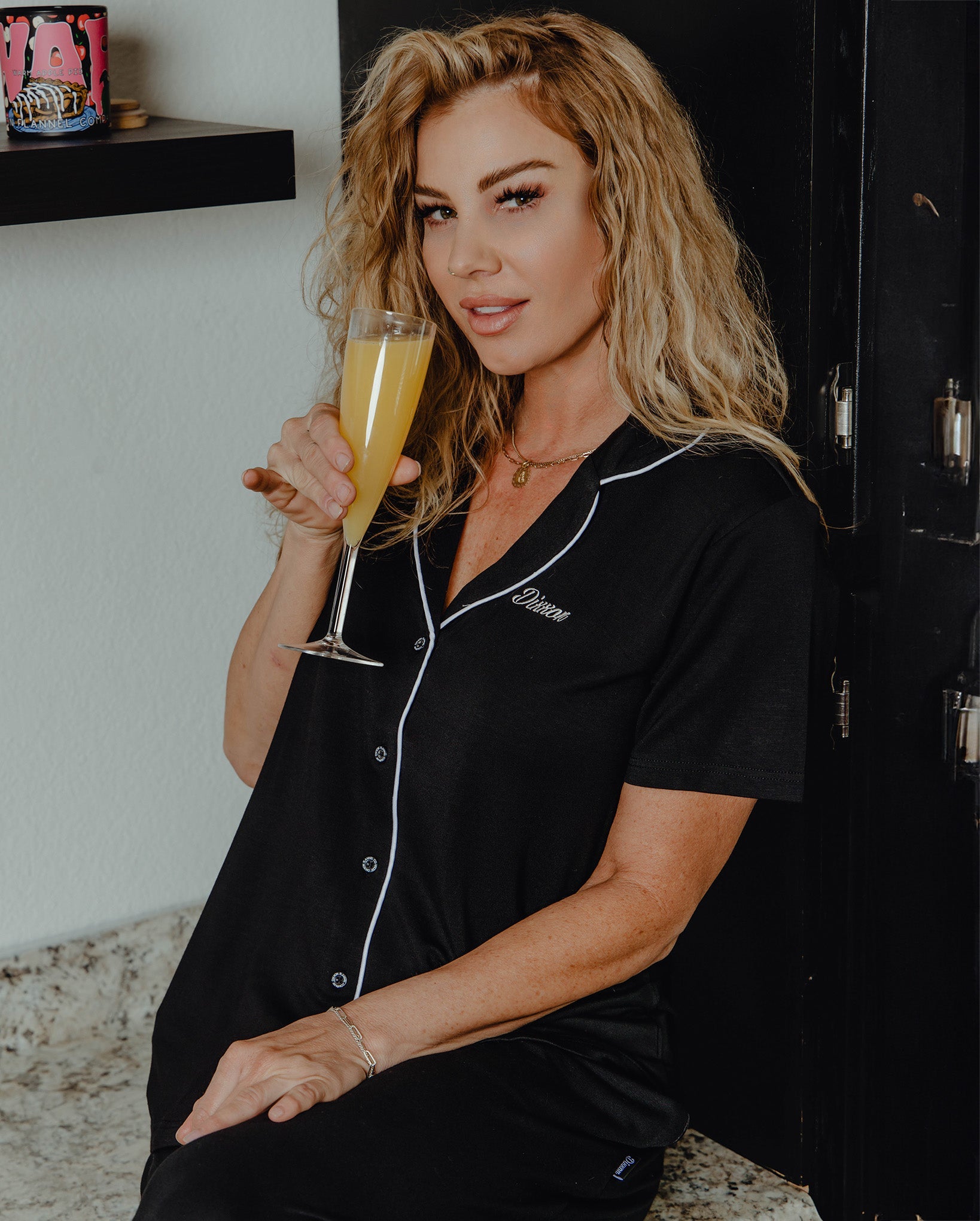 Women's Button Up Pajama Top - Black