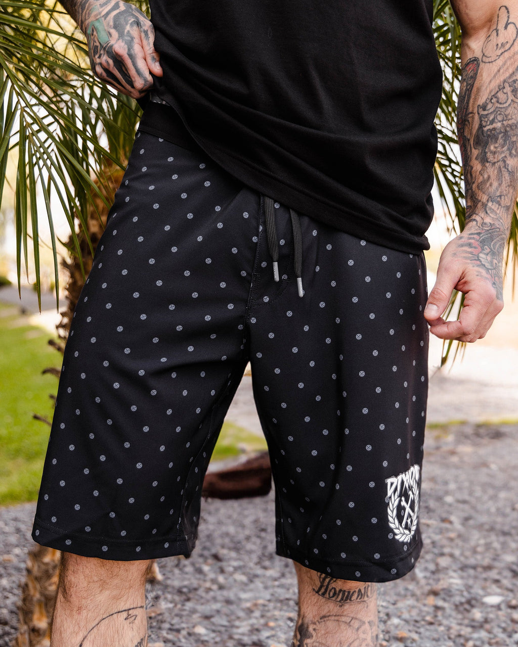 Black & Gray Polkacide Boardshorts