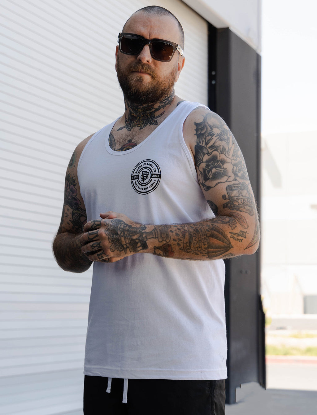 Black Work Hard Badge Tank - White