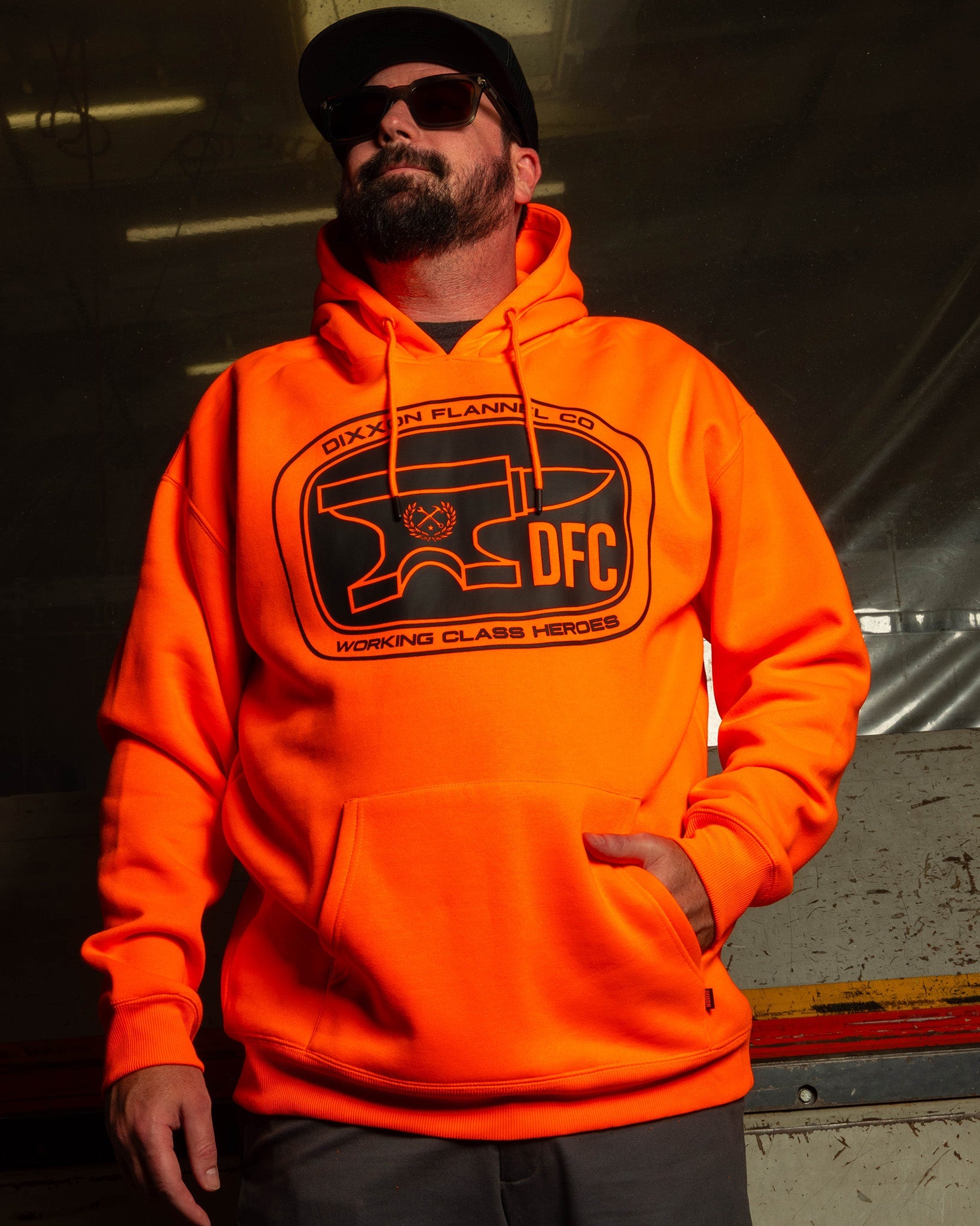 Black Checkpoint Pullover Hoodie - Safety Orange