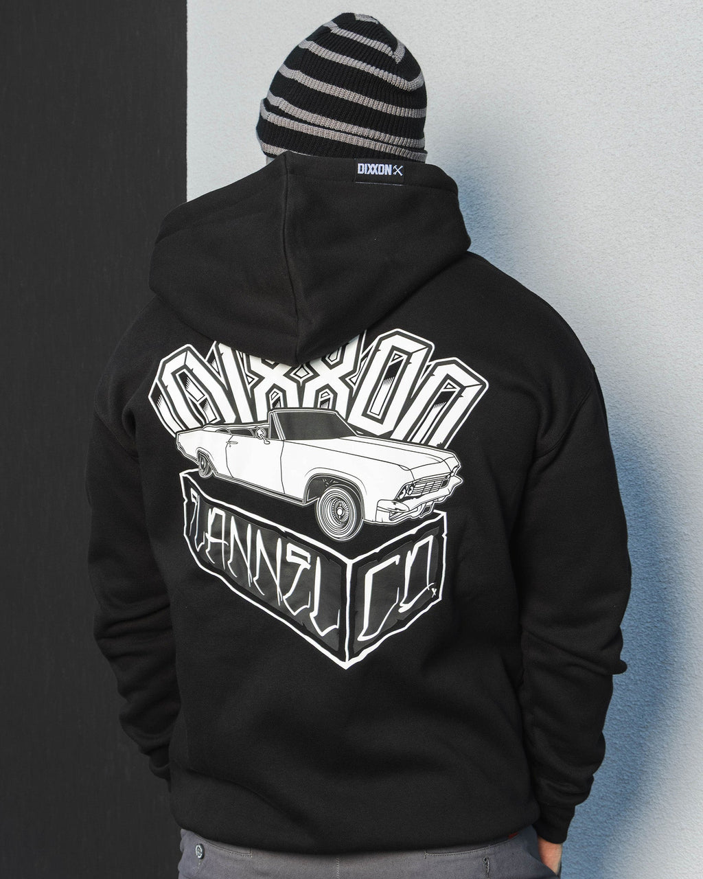 White Block Zip Up Hoodie - Black