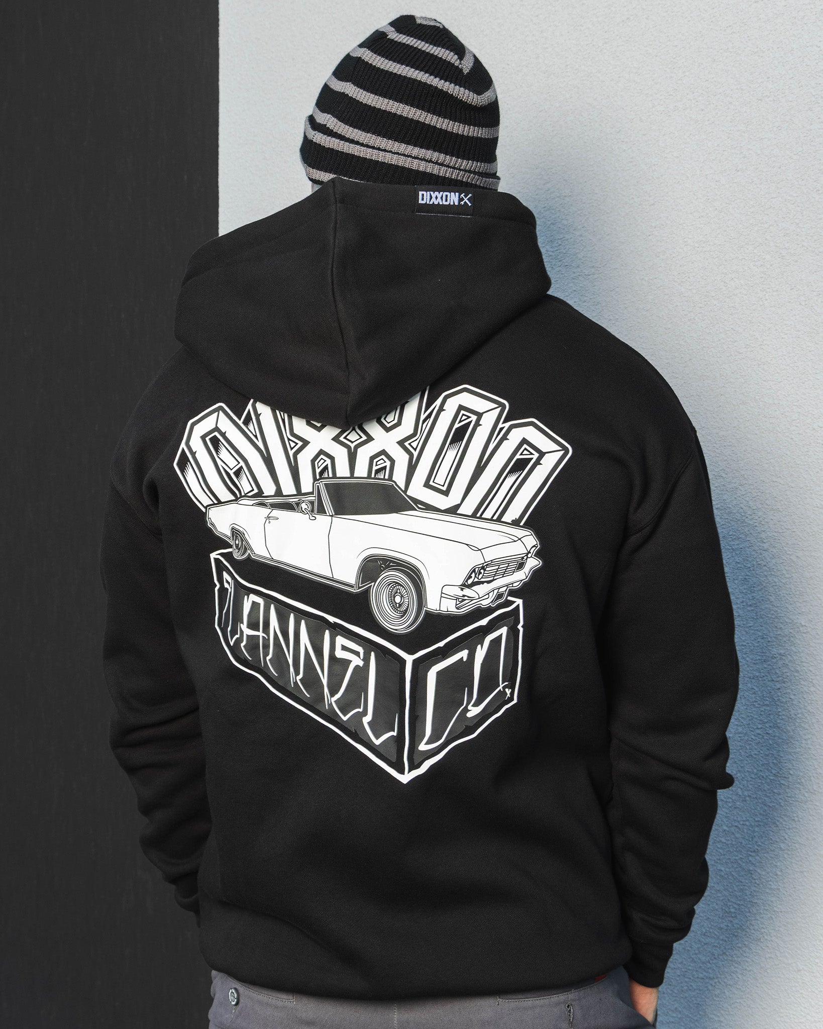 White Block Zip Up Hoodie - Black