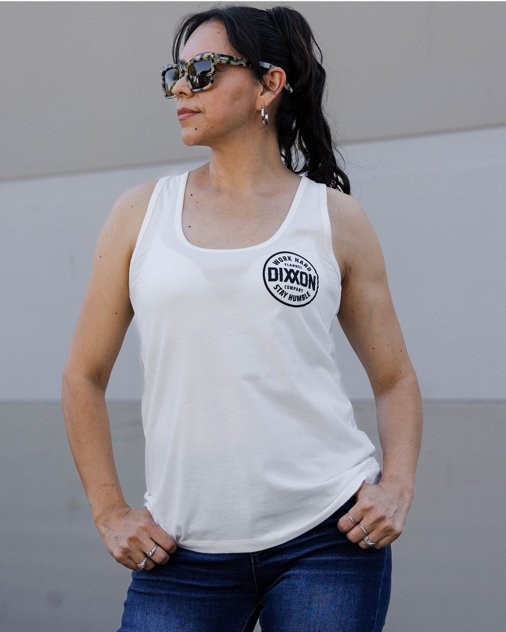 Women's Black Nuevo Corpo Flowy Tank - White