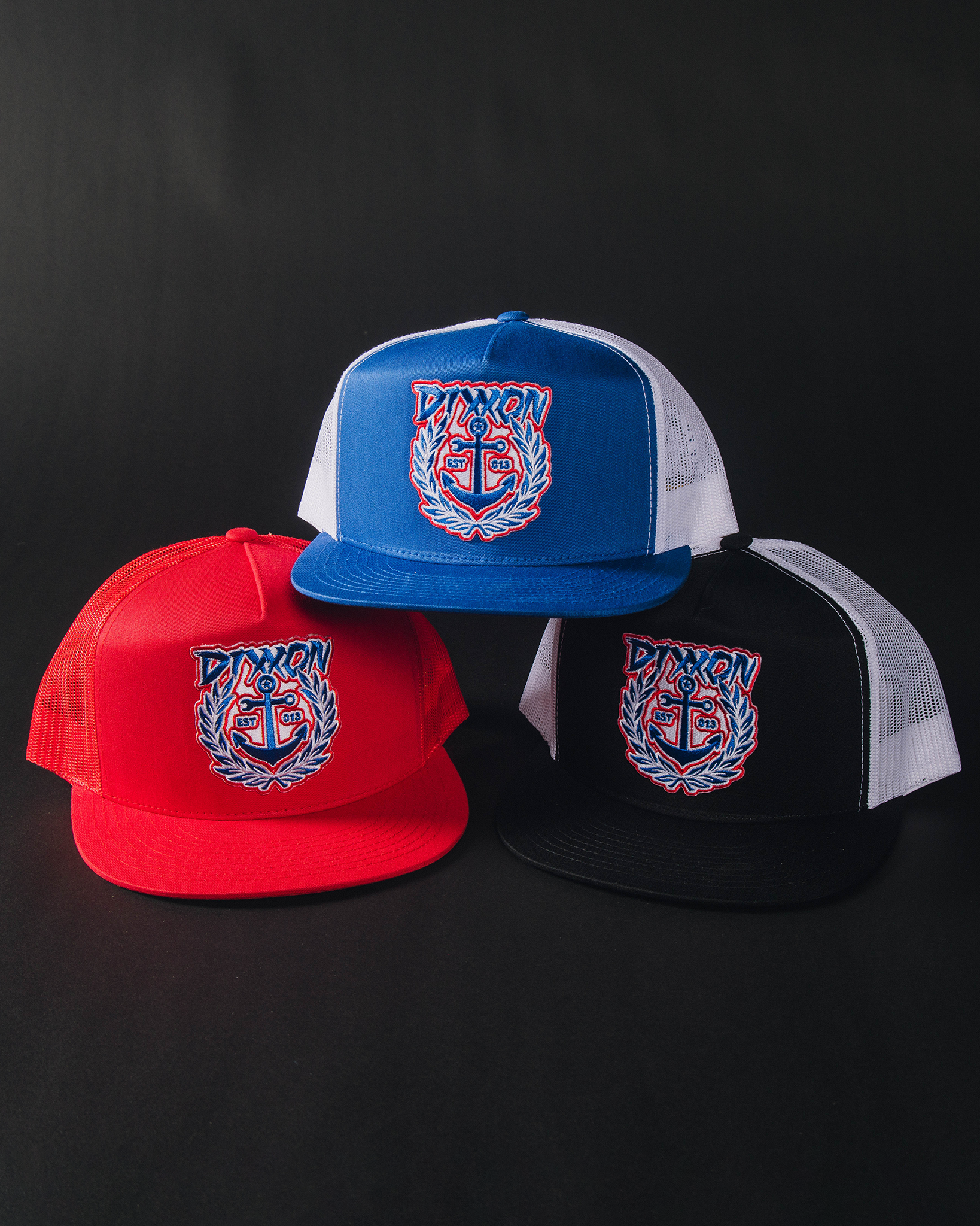 Salty Crest Flat Bill Trucker Snapback - Red, White, & Blue