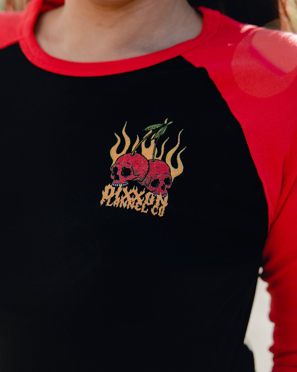 Women's Cherry Bomb Raglan 3/4 Tee - Black & Red