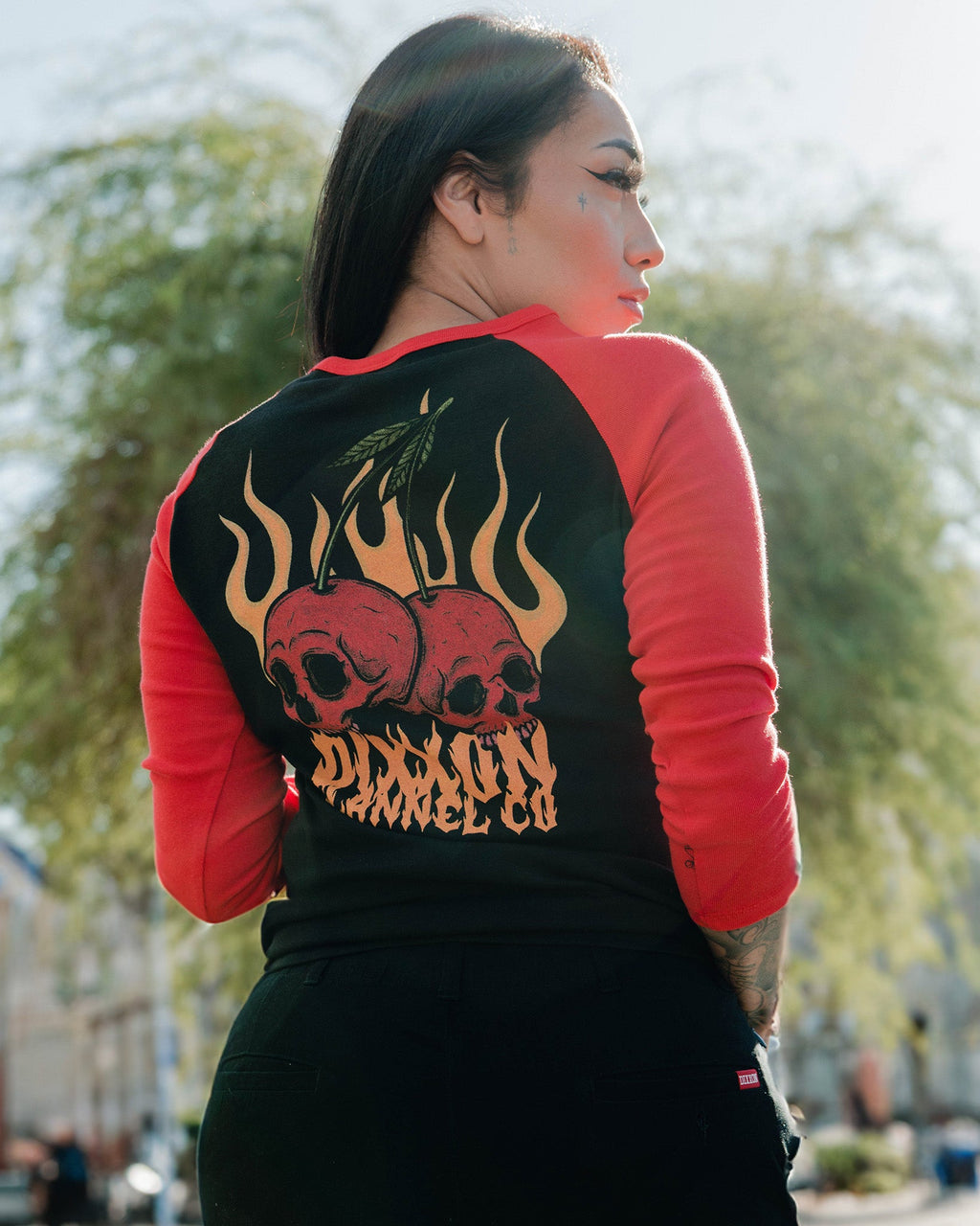 Women's Cherry Bomb Raglan 3/4 Tee - Black & Red