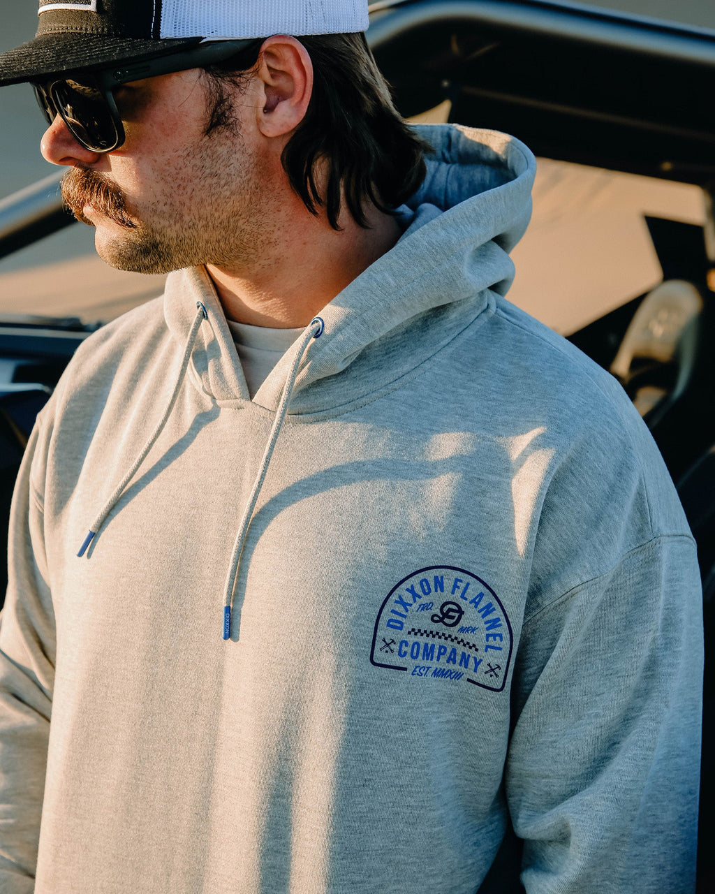 Blue Branded Pullover Hoodie - Heather Gray