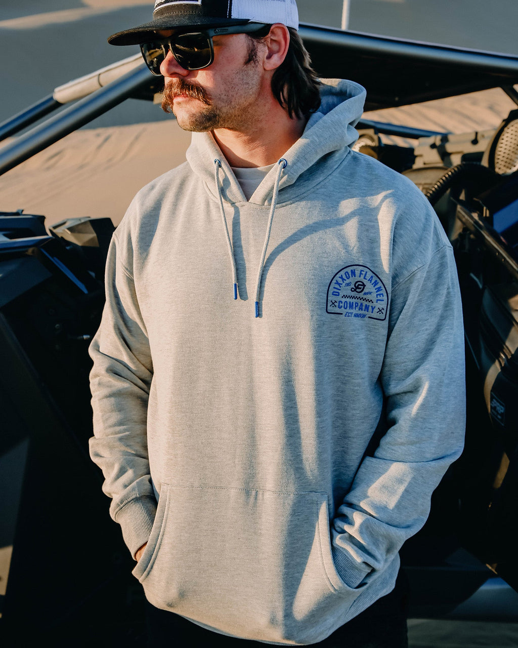 Blue Branded Pullover Hoodie - Heather Gray
