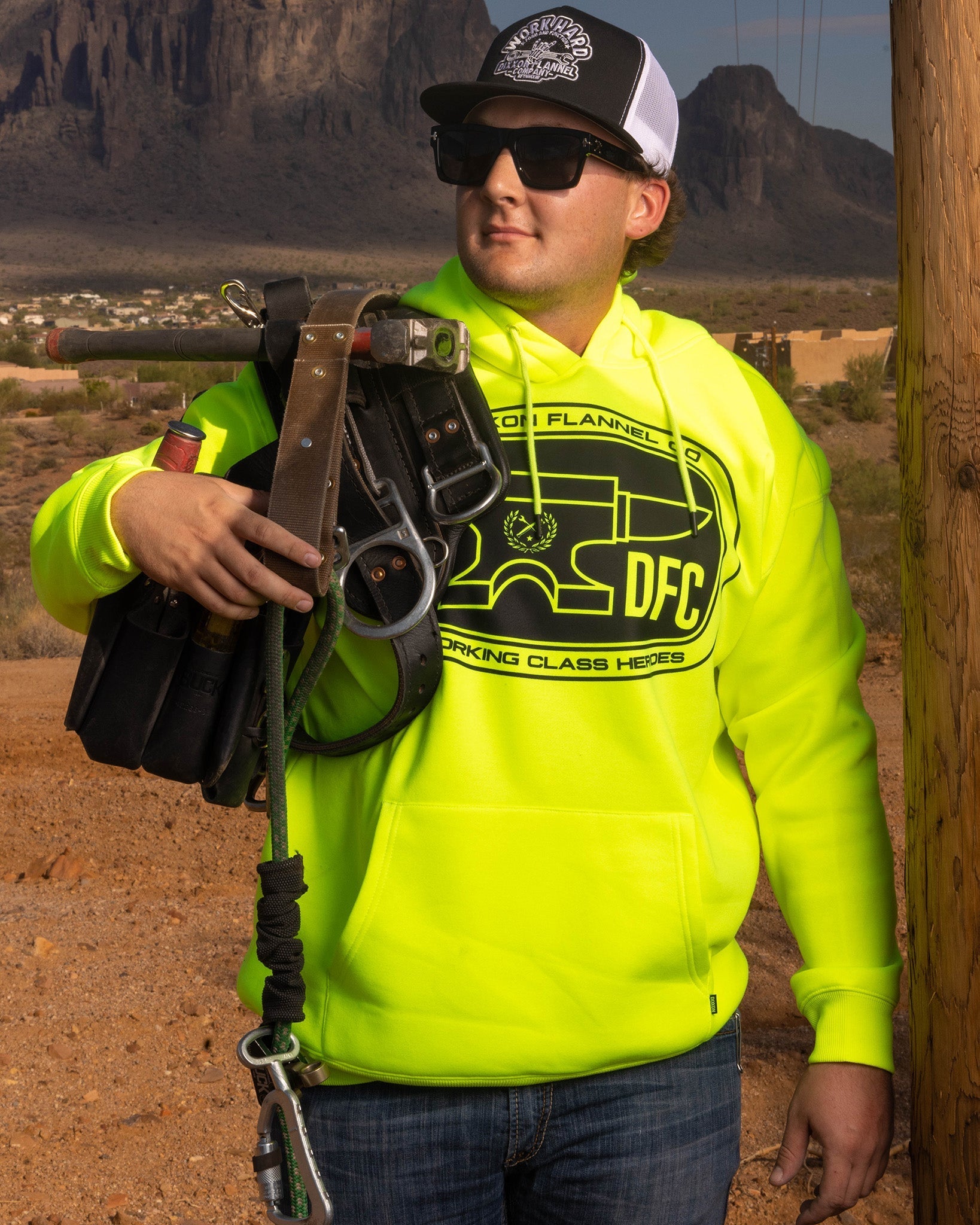 Black Checkpoint Pullover Hoodie - Safety Yellow