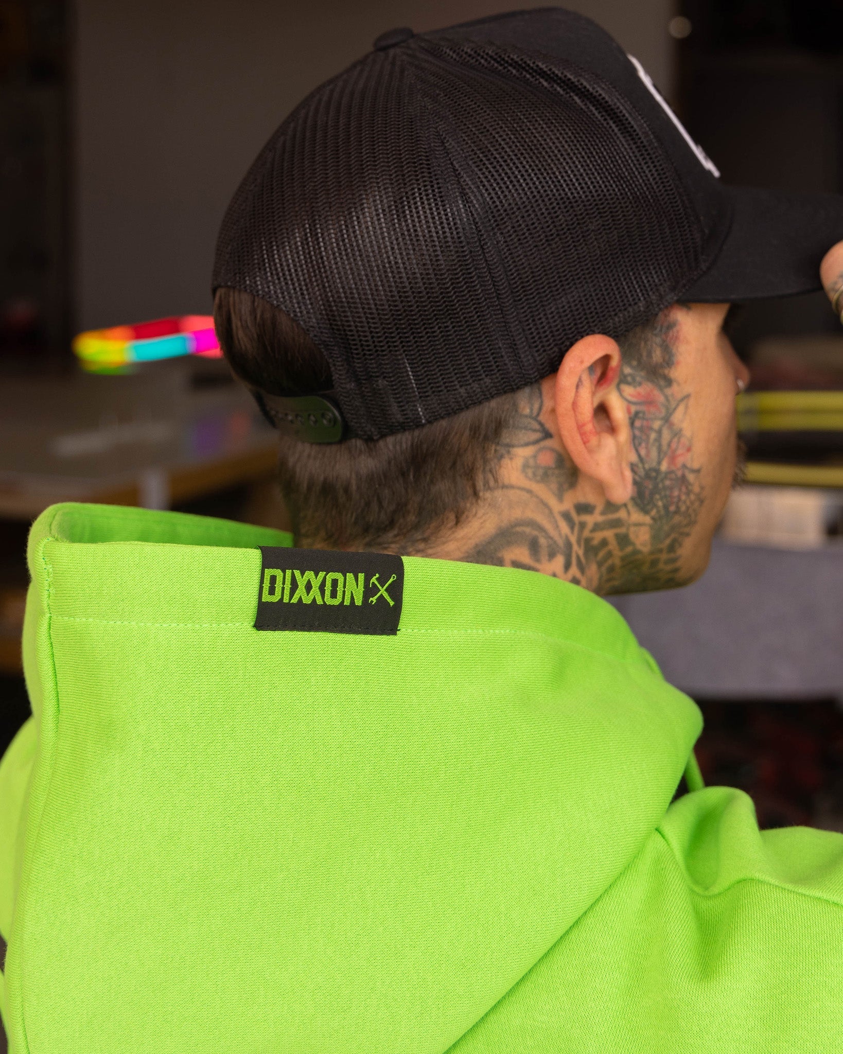 Black DFC Shield Zip Up Hoodie - Safety Green