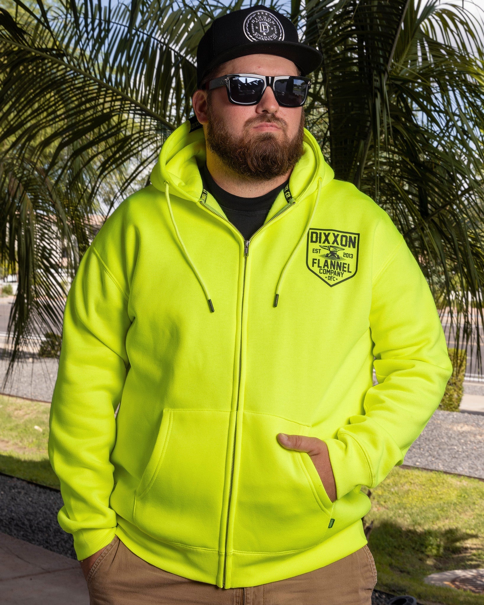 Black DFC Shield Zip Up Hoodie - Safety Yellow
