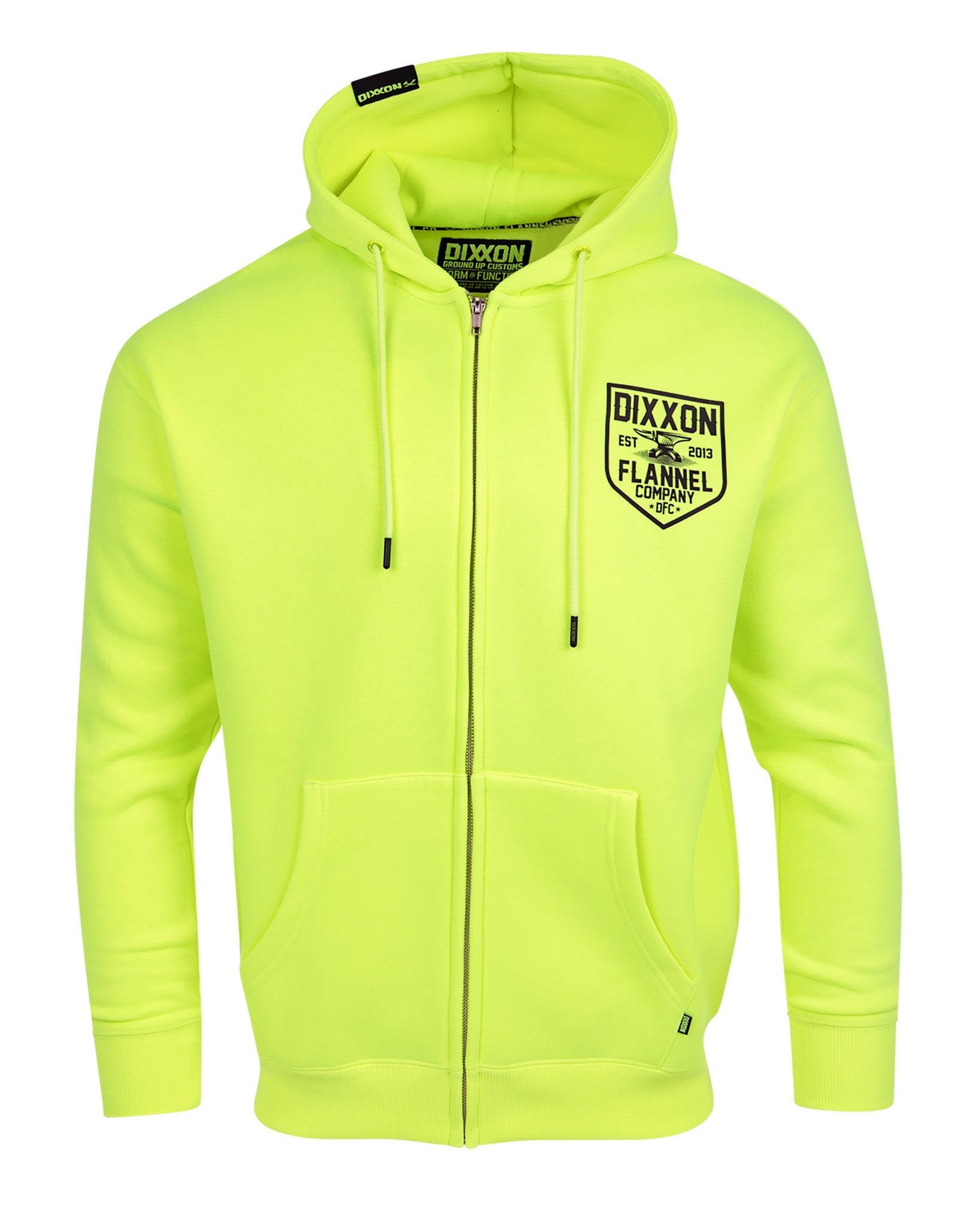 Black DFC Shield Zip Up Hoodie - Safety Yellow