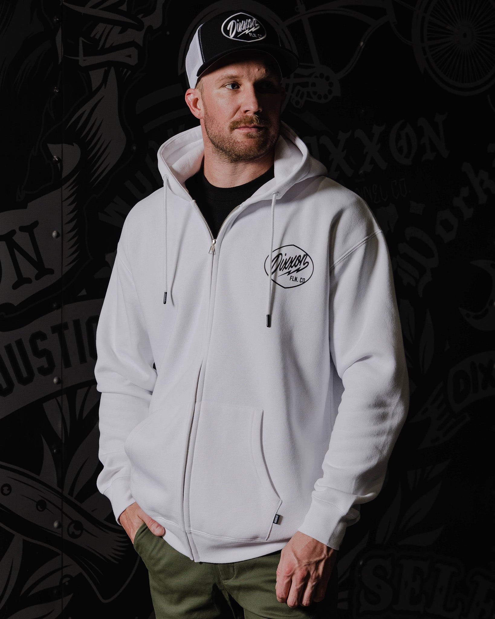 Black Esso Zip Up Hoodie - White