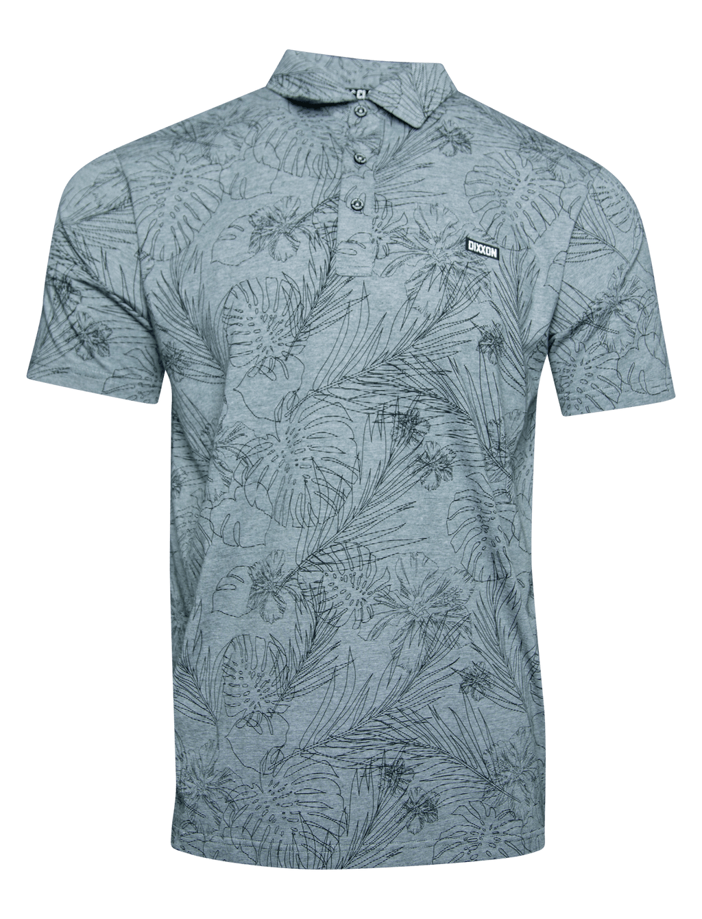 Black Floral Premium Polo - Heathered Gray