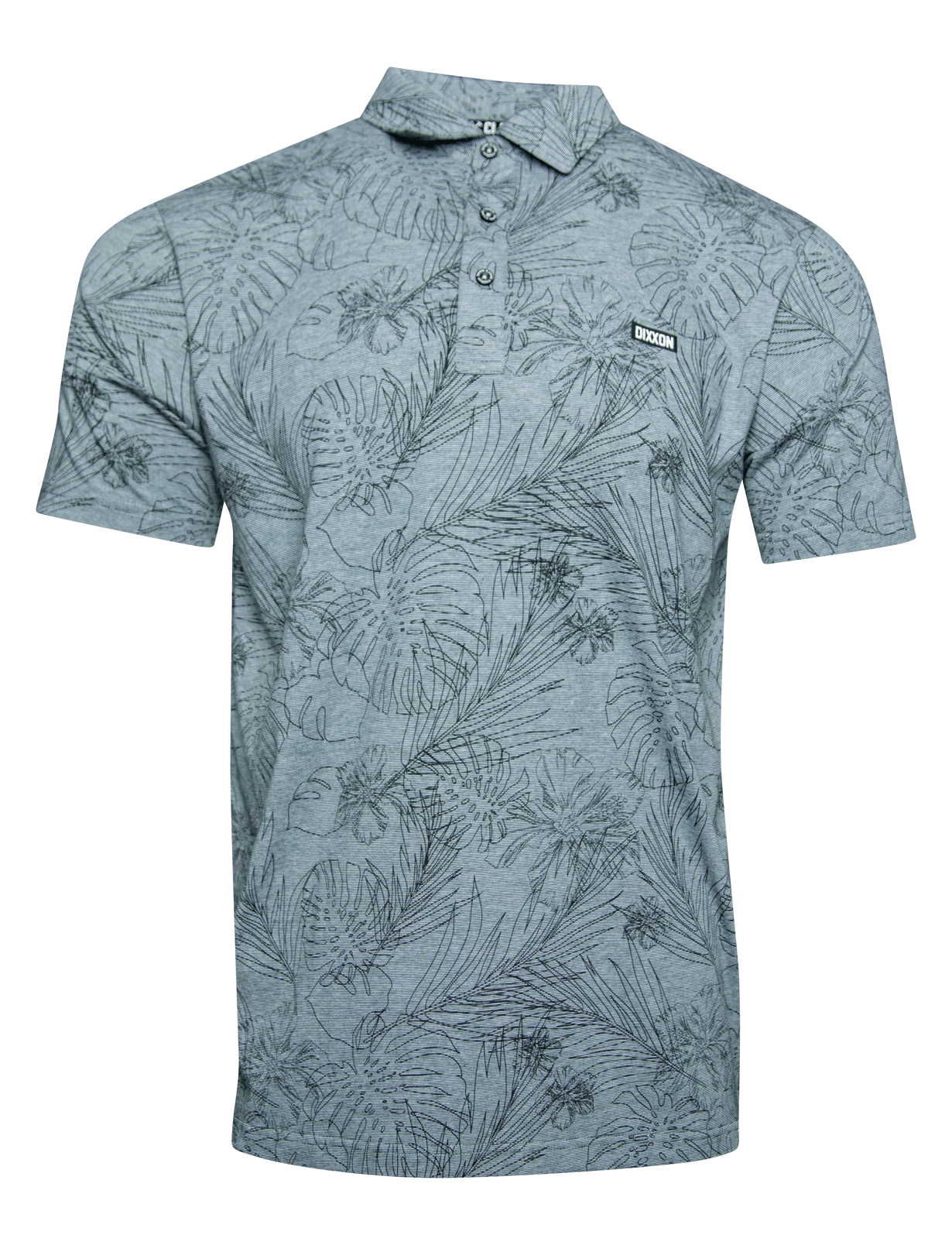 Black Floral Premium Polo - Heathered Gray