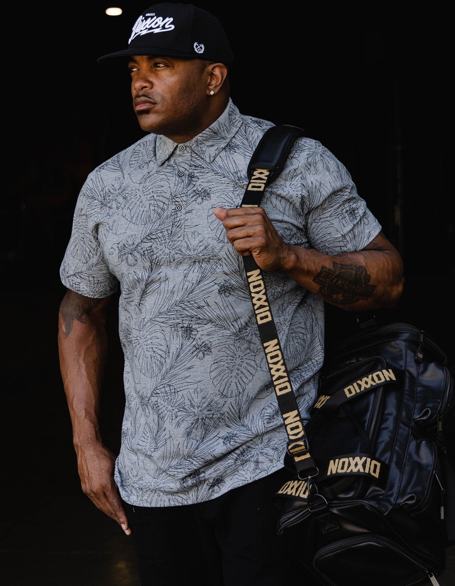 Black Floral Premium Polo - Heathered Gray