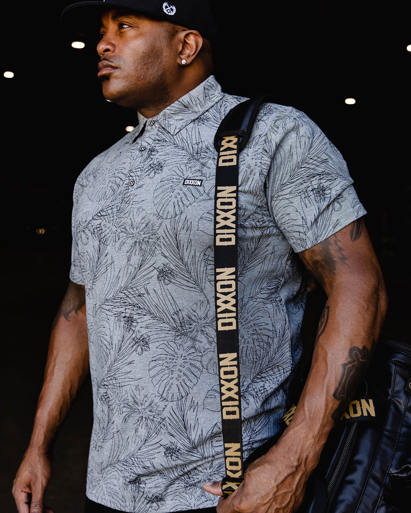 Black Floral Premium Polo - Heathered Gray