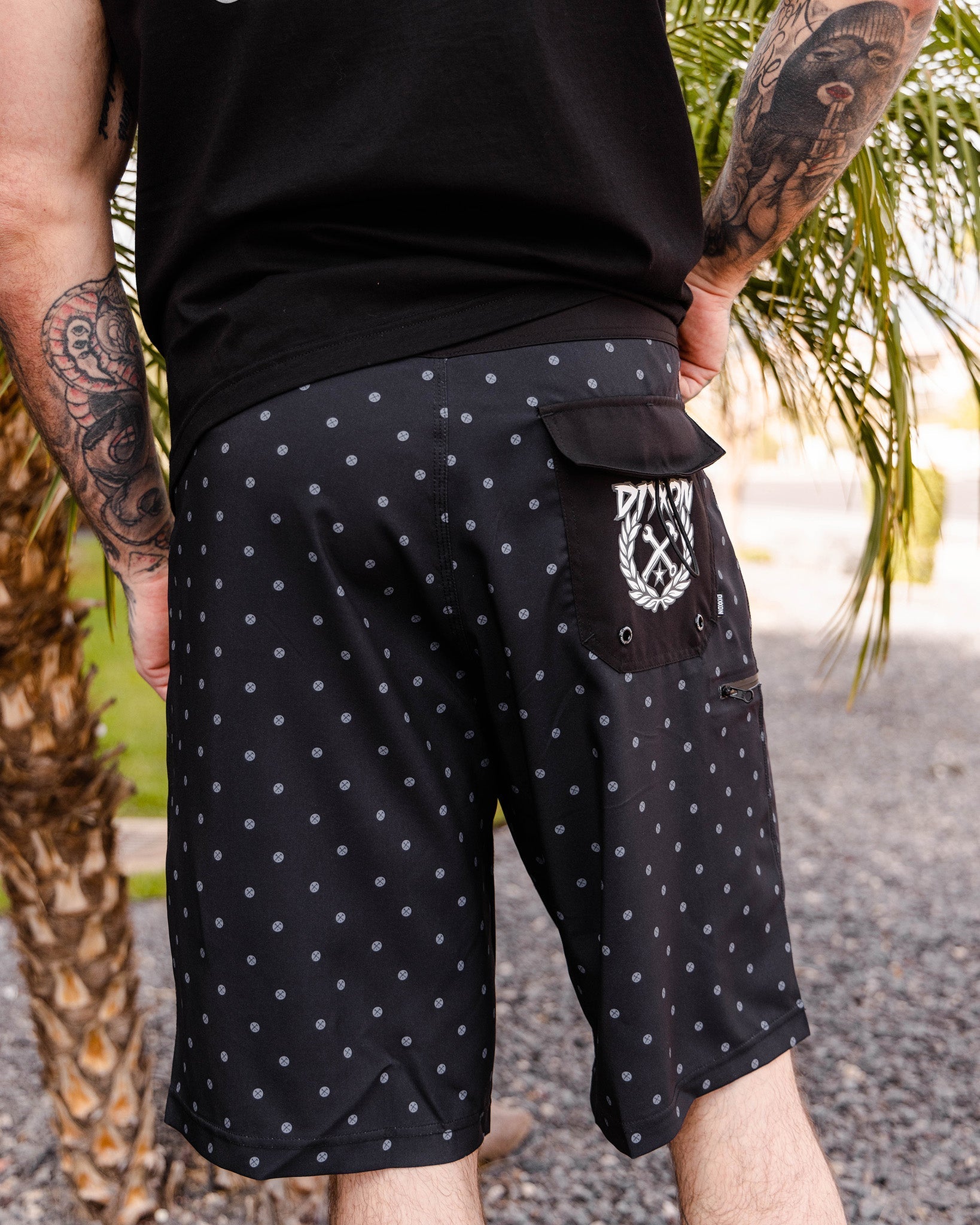 Black & Gray Polkacide Boardshorts