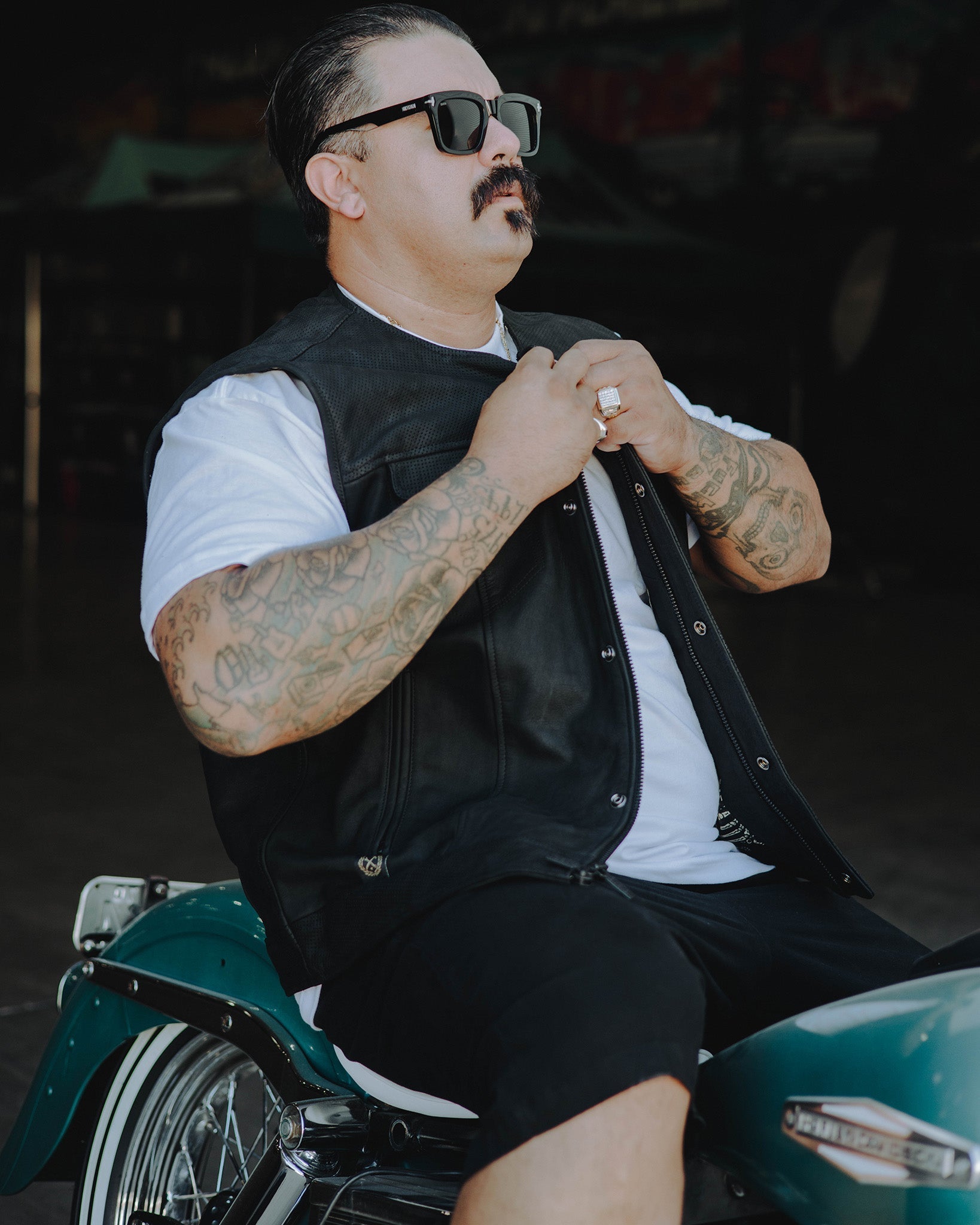 Black Hills Perforated Leather Vest - Black