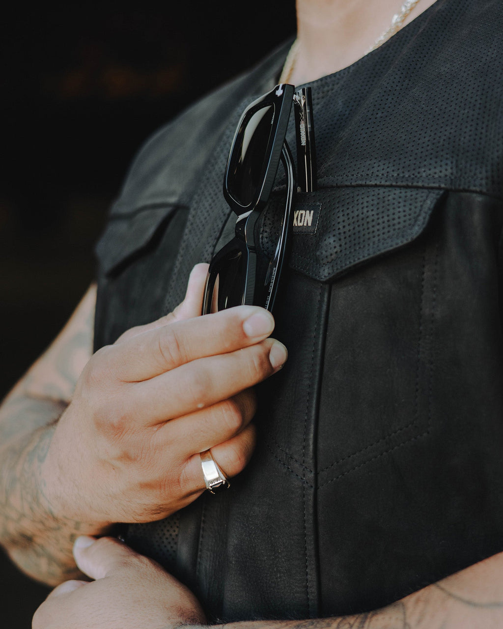 Black Hills Perforated Leather Vest - Black