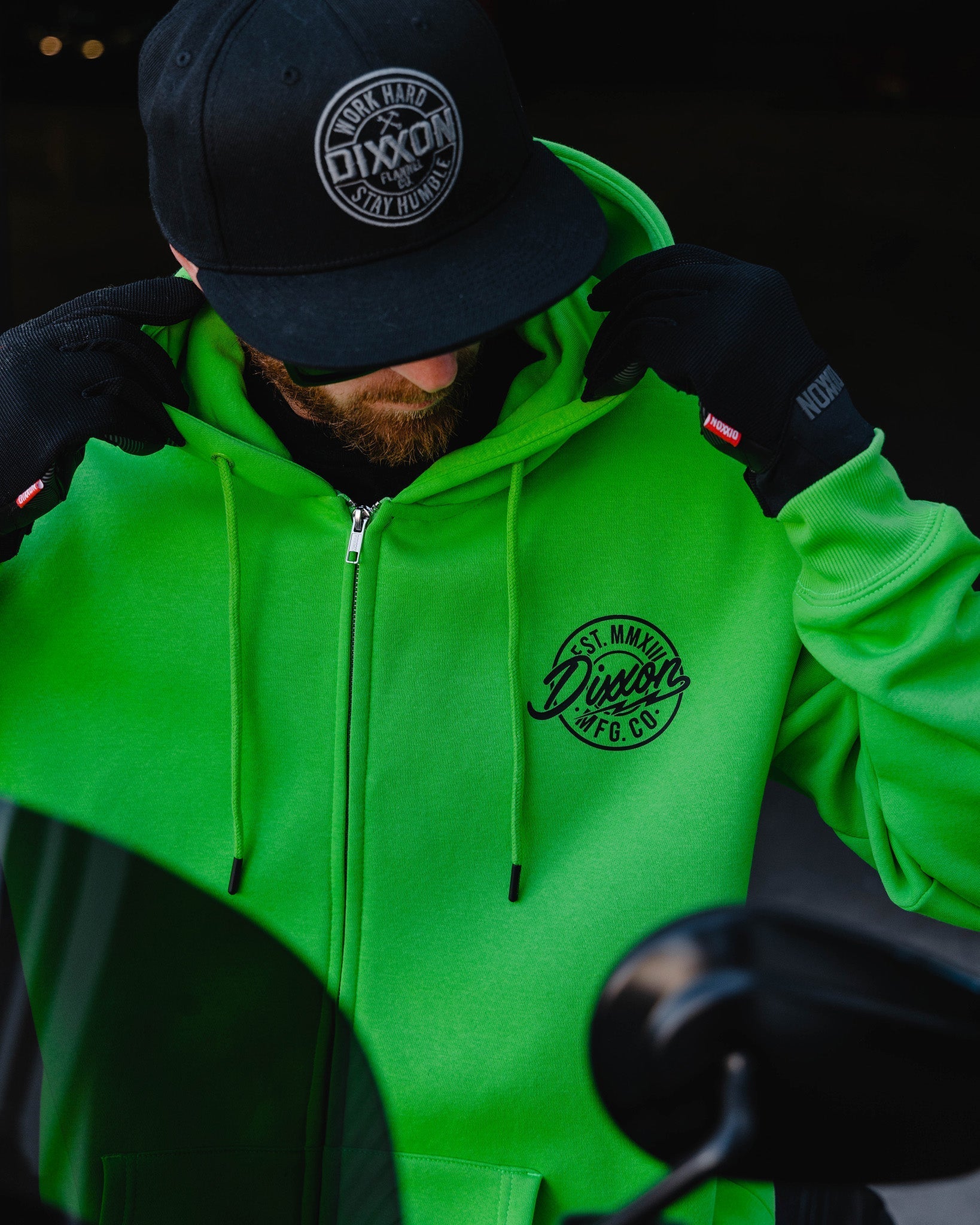 Black MFG Badge Zip Up Hoodie - Safety Green