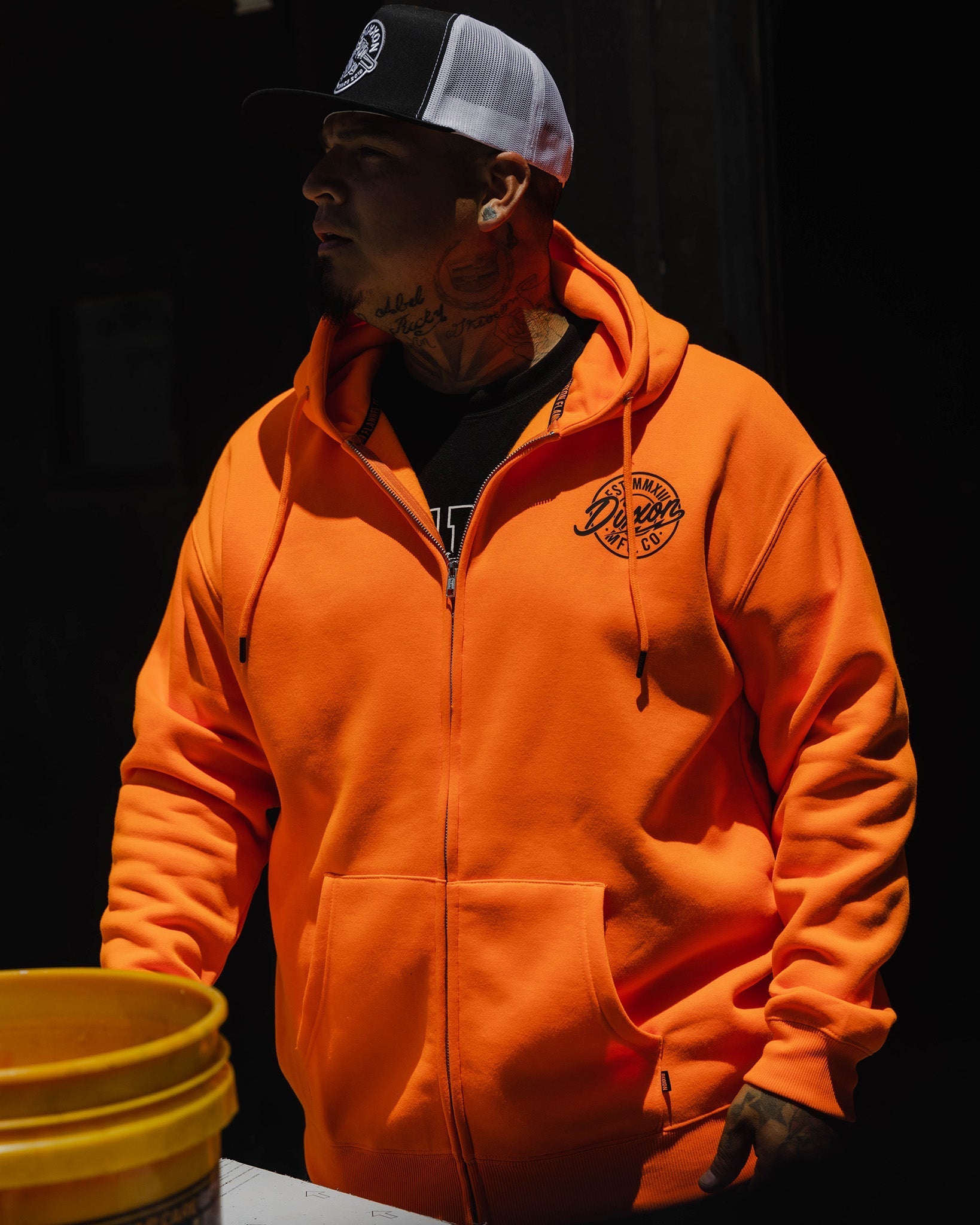 Black MFG Badge Zip Up Hoodie - Safety Orange