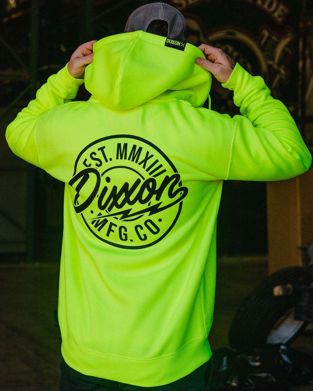 Black MFG Badge Zip Up Hoodie - Safety Yellow