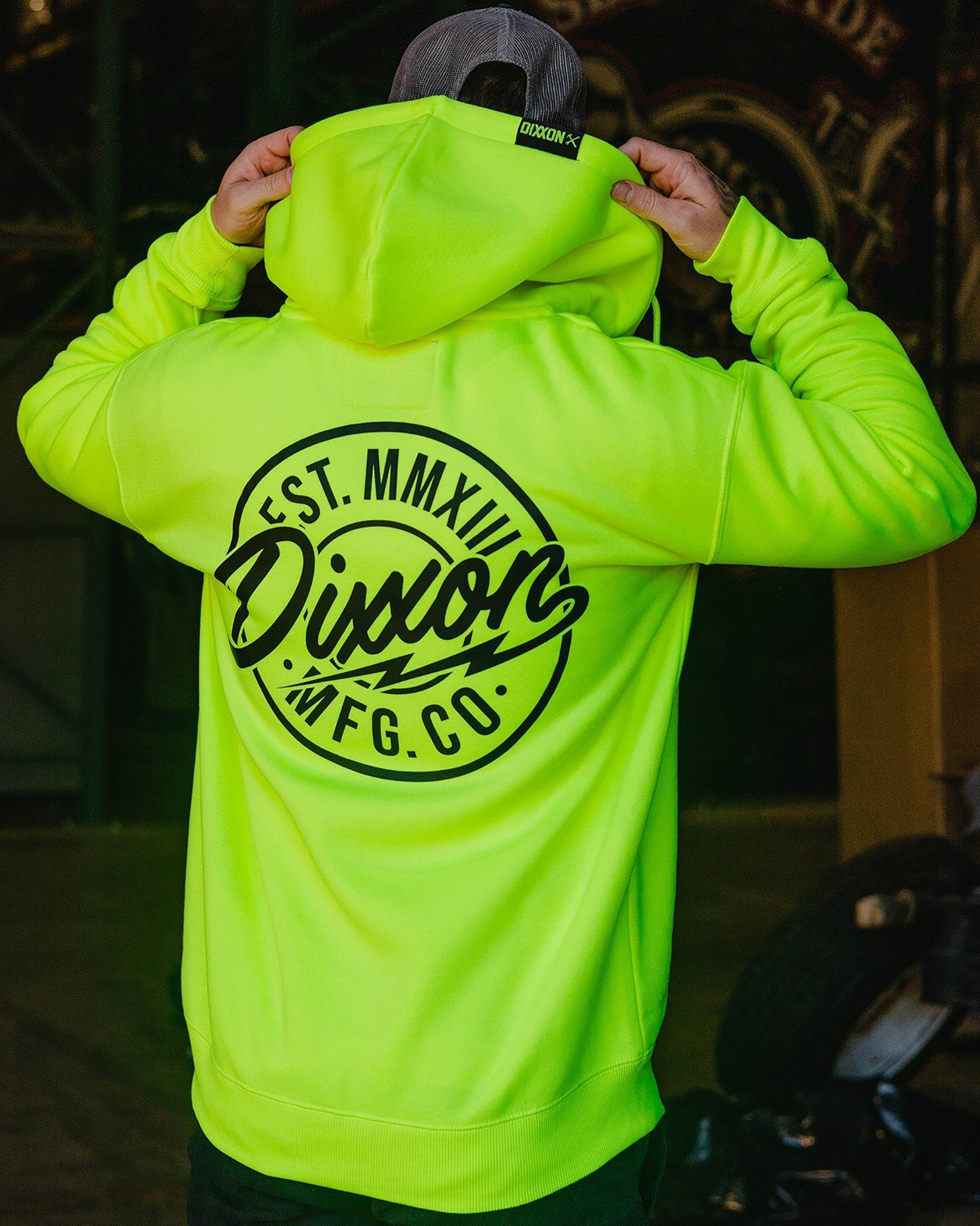 Black MFG Badge Zip Up Hoodie - Safety Yellow