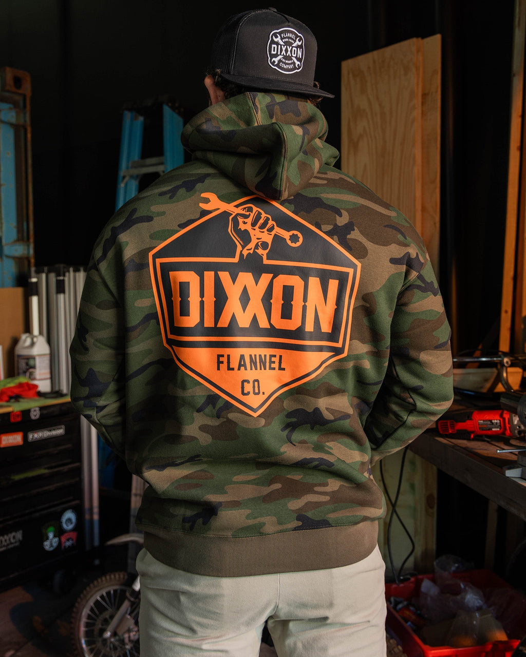 Black & Orange Working Class Logo Pullover Hoodie - Green Camo