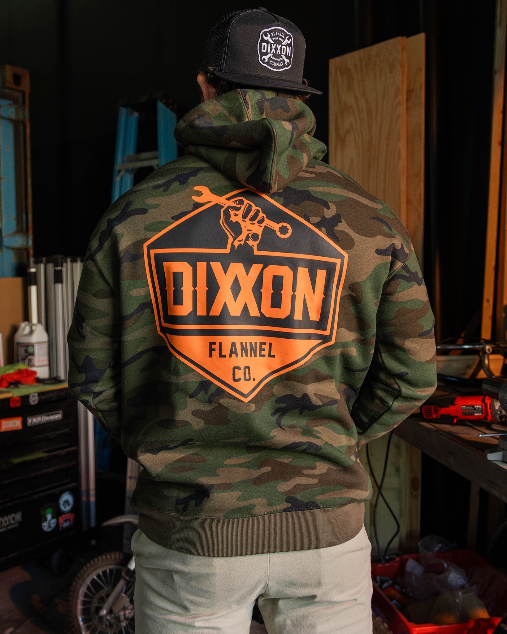 Black & Orange Working Class Logo Pullover Hoodie - Green Camo