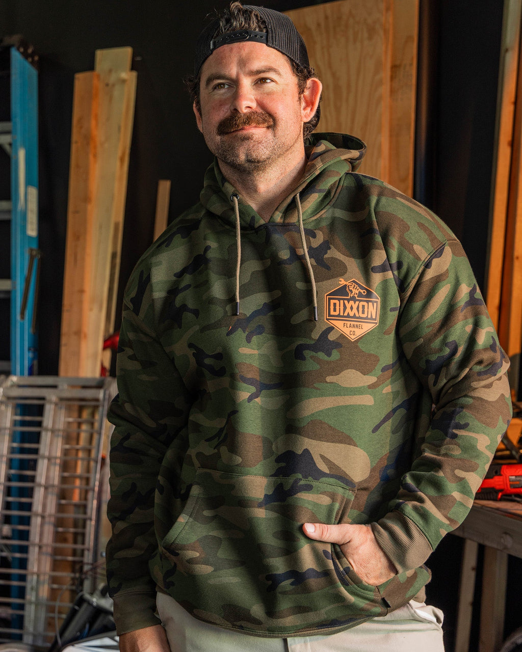 Black & Orange Working Class Logo Pullover Hoodie - Green Camo