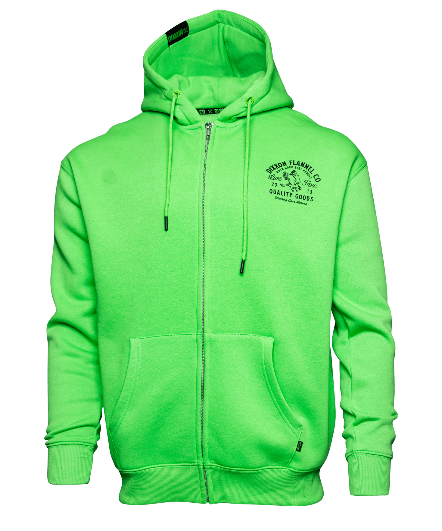 Black Quality Goods Zip Up Hoodie - Safety Green