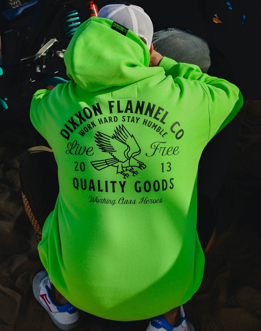 Black Quality Goods Zip Up Hoodie - Safety Green