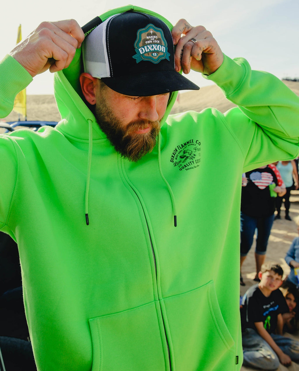 Black Quality Goods Zip Up Hoodie - Safety Green