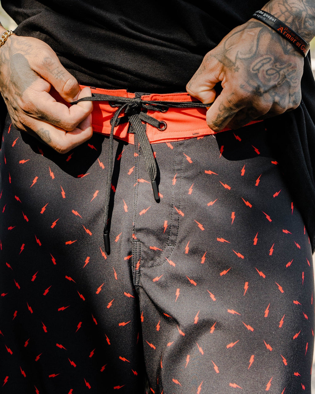 Black & Red Bolt Boardshorts