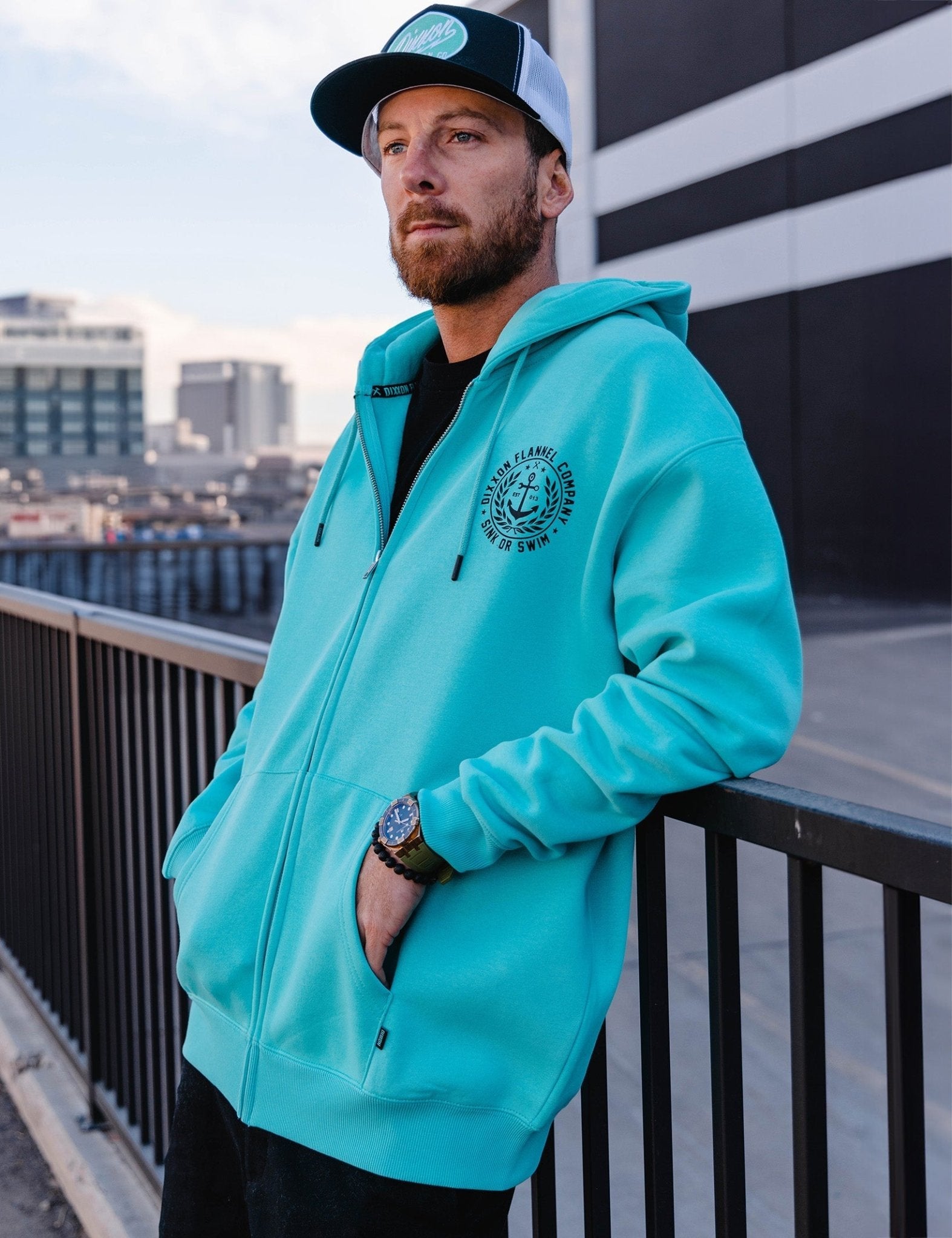 Black Salty Crest Zip Up Hoodie - Tiffany