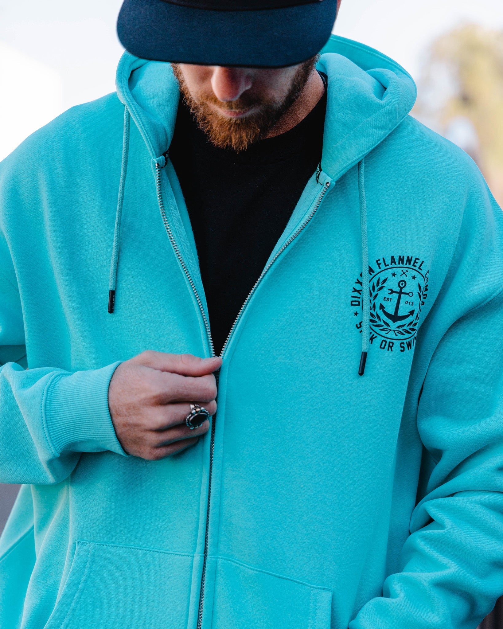 Black Salty Crest Zip Up Hoodie - Tiffany