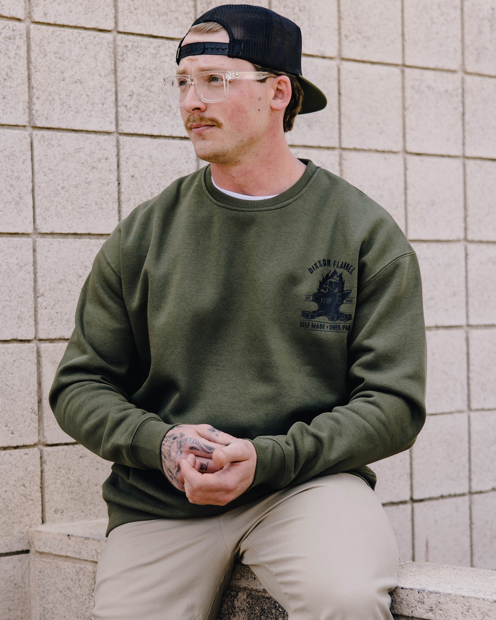 Black Self Made Crewneck Sweatshirt - O.D. Green