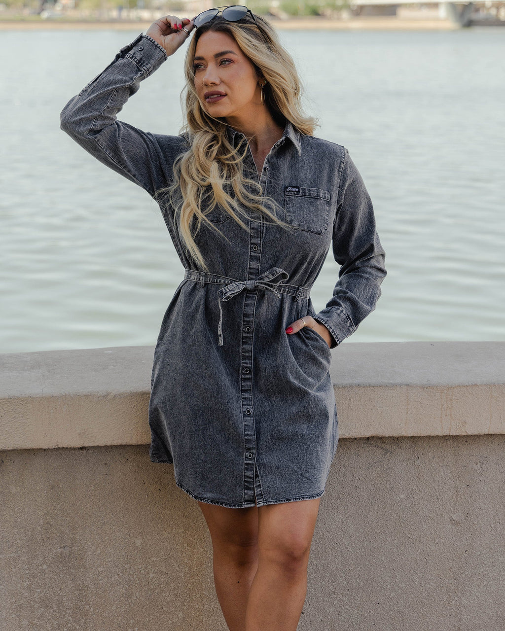Black Washed Denim Dress