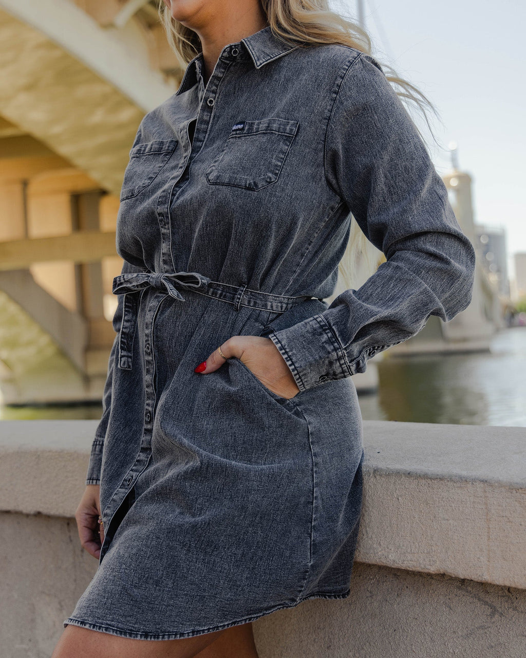 Black Washed Denim Dress