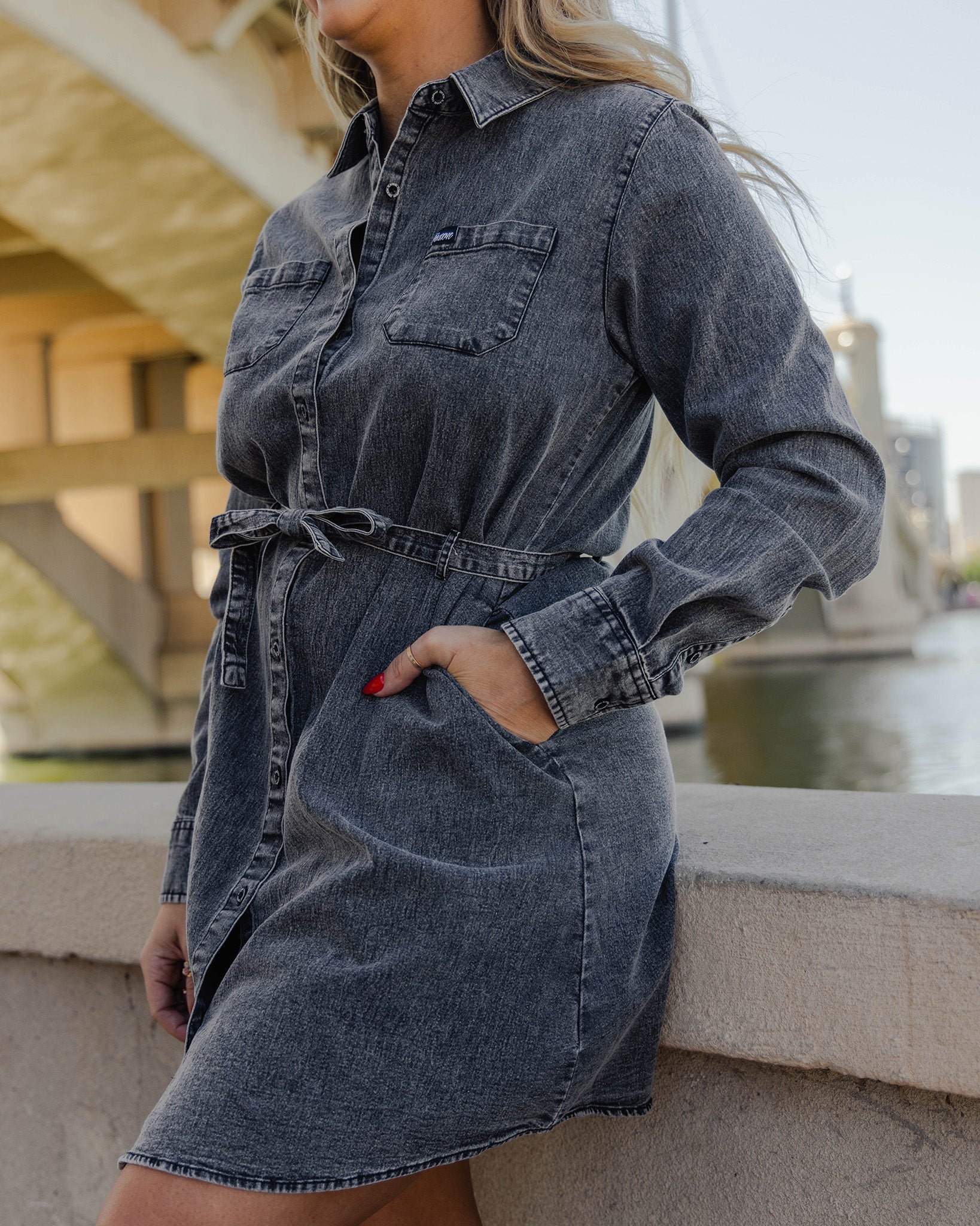 Black Washed Denim Dress