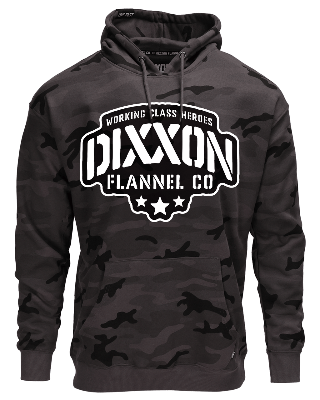 Black & White Stencil Pullover Hoodie - Black Camo