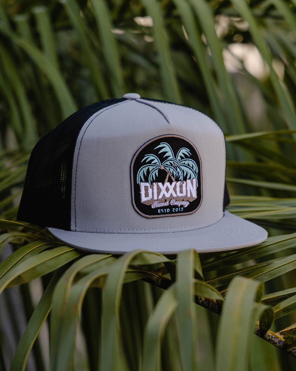 Dueling Palms Flat Bill Trucker Snapback- Black, Turquoise, & Tan
