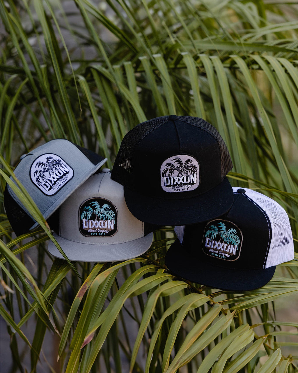 Dueling Palms Flat Bill Trucker Snapback- Black, Turquoise, & Tan